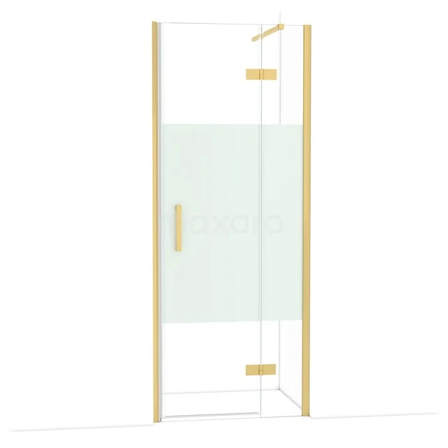 Diamond Douchedeur | 80 cm Goud Helder met matte strook Draaideur DDB22352113GG Gouden douchedeur met matglas en helder glas panelen, ideaal voor een stijlvolle badkamer.