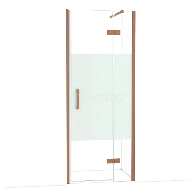 Glas Duschkabine mit Matt Weiß Paneel, Eckeinstieg, Gold Akzenten und klaren Linien, perfekt für moderne Bäder.