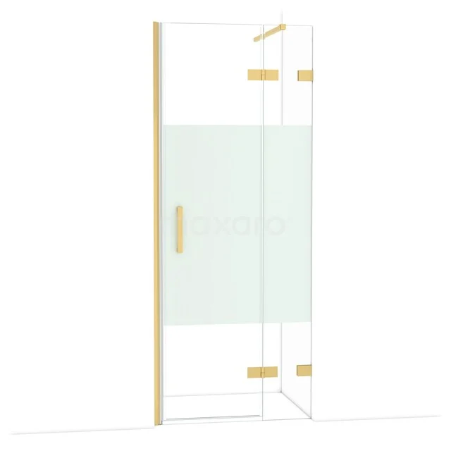 Diamond Douchedeur | 80 cm Goud Helder met matte strook Draaideur DDB22352123GG Glazen douchedeur met matte strook, goudkleurige scharnieren en handgreep, ideaal voor een luxe badkamer.
