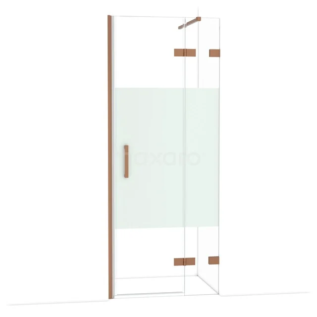 Glas Duschkabine mit Matt Weiß Glas, bronzen Scharniere und Haltegriff, ideal für einen modernen Badezimmerstil.