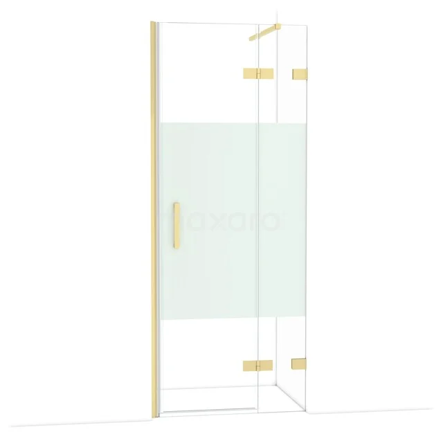 Diamond Douchedeur | 80 cm Lichtgoud Helder met matte strook Draaideur DDB22352123LG Douchedeur met goudkleurige accenten, helder glas en mat vlak, perfecte toevoeging aan een stijlvolle badkamer.