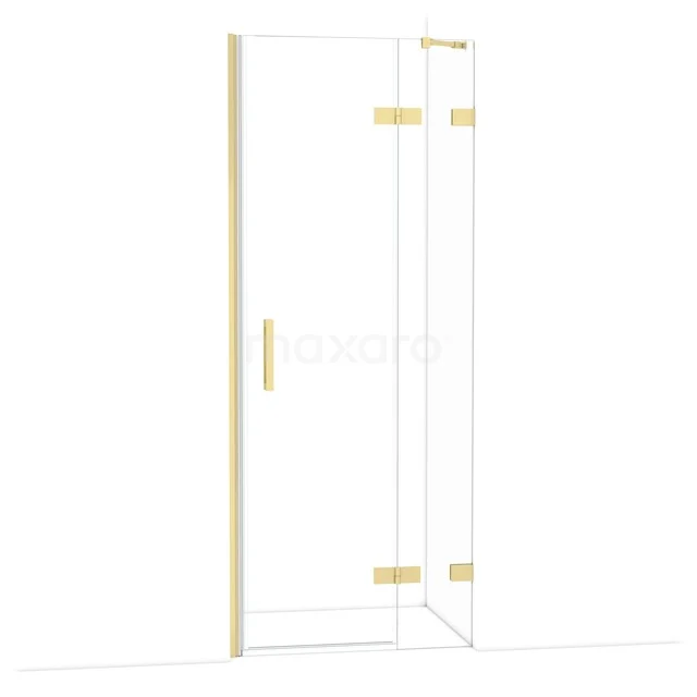 Glas-Duschtür mit Messing-Scharniere und Haltegriff, modernes Badezimmerdesign, ideal für luxuriöse Duschkabinen.