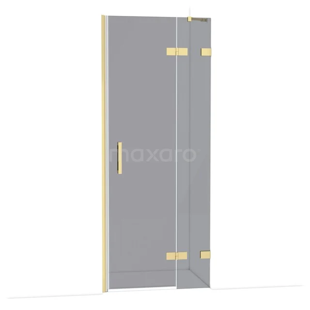 Glas Duschtür mit goldfarbenen Scharnieren und Haltegriff, modernes Design und ideal für einen luxuriösen Badezimmerstil.