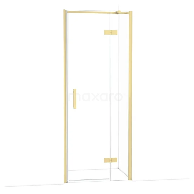 Duschkabine mit goldfarbenen Akzenten, Eckmodell, Glastüren, stilvolles Design für moderne Bäder.