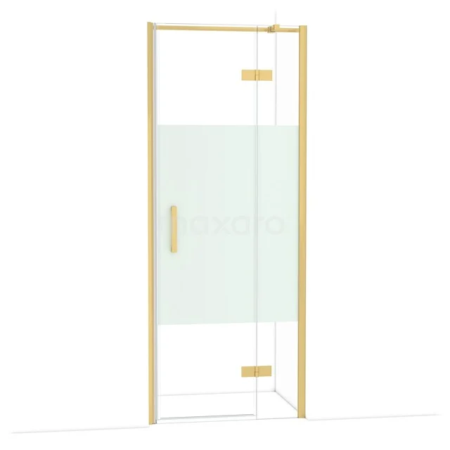 Diamond Douchedeur | 80 cm Goud Helder met matte strook Draaideur DDB22352313GG Goudkleurige douchecabine met glazen deuren en modern design, perfecte aanvulling voor een stijlvolle badkamerinrichting.