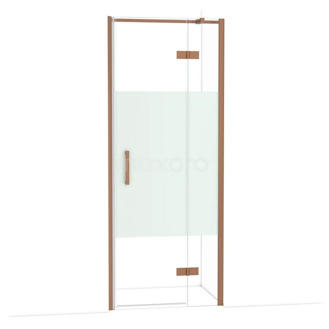 Diamond Shower door | 80 cm Copper Clear with matt strip Pivot door DDB22352313KP Douchedeur met goudkleurig frame, mat glas in het midden, modern design, ideaal voor luxe badkamerinrichting.
