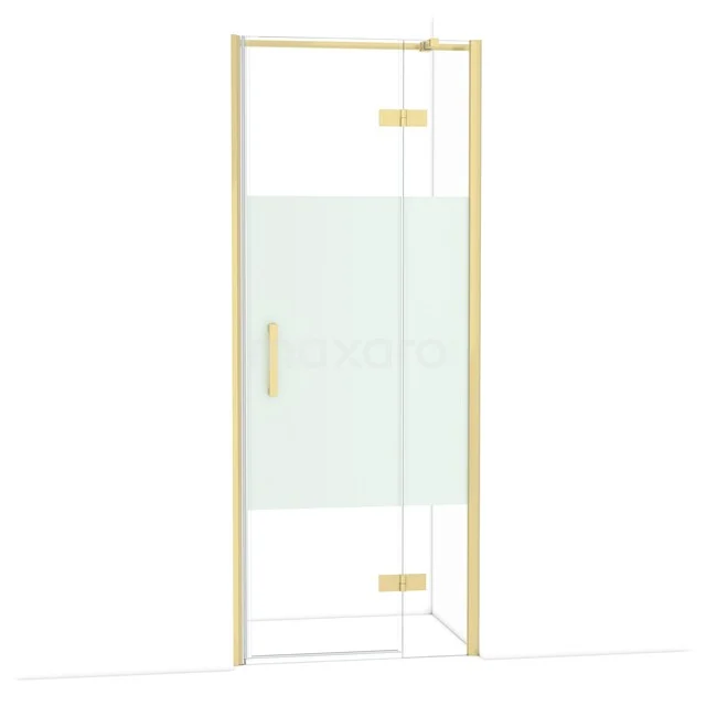 Diamond Douchedeur | 80 cm Lichtgoud Helder met matte strook Draaideur DDB22352313LG Gouden douchedeur met helder glas en matte strook, modern design, ideaal voor een stijlvolle badkamer-renovatie.