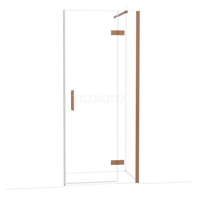 Diamond Douchedeur | 90 cm Koper Helder glas Draaideur DDB22361110KP Glazen douchedeur met roségouden accenten, strak ontwerp, perfect voor een stijlvolle badkamer.
