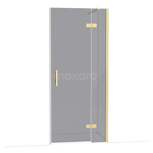 Glasdusche mit goldfarbener Beschläge und Haltegriff, luxuriöse Badezimmeranwendung aus der Premium-GlasTürSerie.