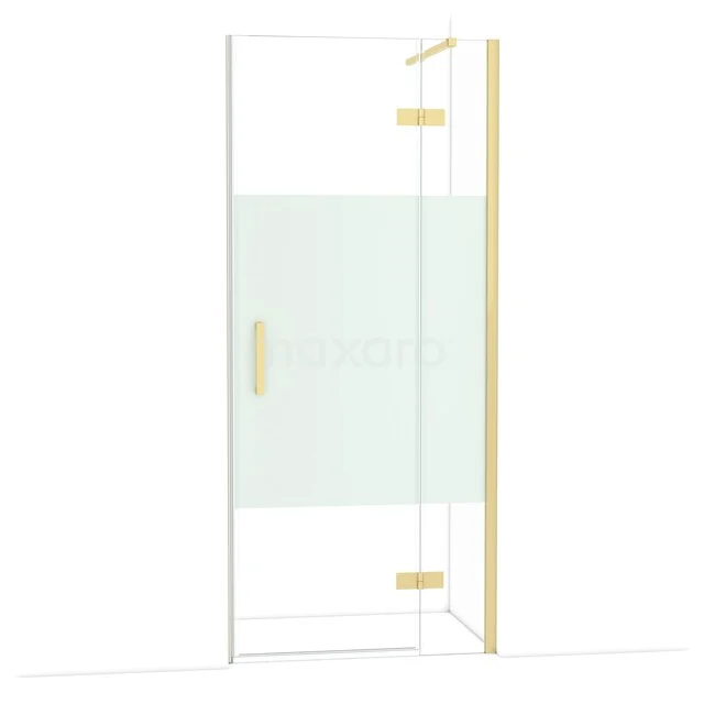 Diamond Duschtür | 90 cm Helles Gold Klar mit matter Streifen Drehtür DDB22361113LG Duschtür mit goldfarbenen Scharnieren und mattgläsernem Paneel, ideal für einen modernen Badezimmerstil.