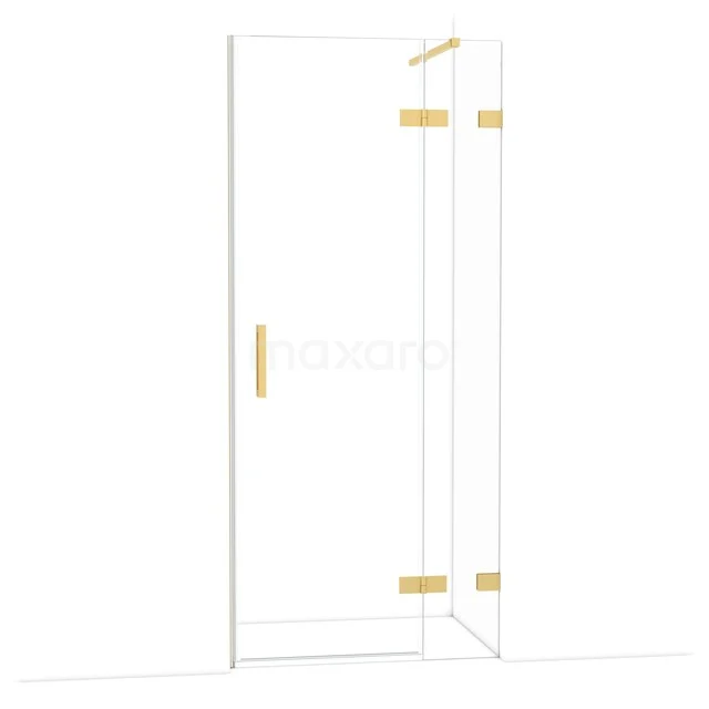 Diamond Douchedeur | 90 cm Goud Helder glas Draaideur DDB22361120GG Glazen douchedeur met gouden scharnieren, hoekmodel, ideaal voor moderne badkamerstijlen.
