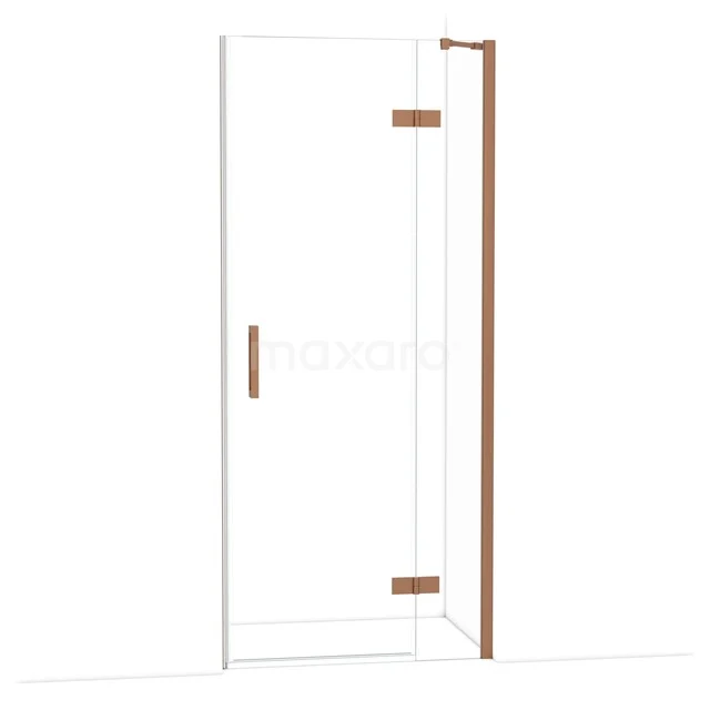 Diamond Shower door | 90 cm Copper Clear glass Pivot door DDB22361210KP Glazen douchedeur met bronskleurig frame, minimalistisch design en solide handgreep, perfect voor een moderne badkamer.