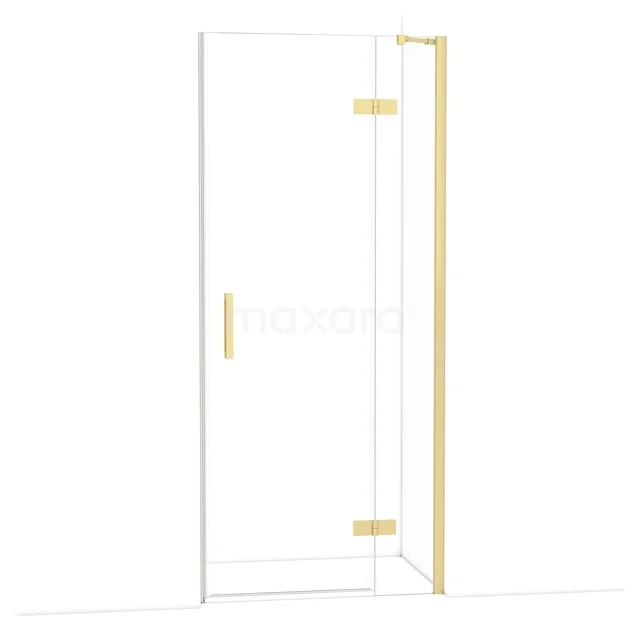 Diamond Douchedeur | 90 cm Lichtgoud Helder glas Draaideur DDB22361210LG Glazen douchedeur met gouden scharnieren en handgreep, strak design, perfect voor een moderne badkamerinrichting.