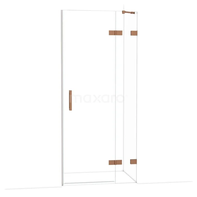 Diamond Douchedeur | 90 cm Koper Helder glas Draaideur DDB22361220KP Douchedeur helder glas, messing scharnieren en handgreep, elegante afwerking. Perfect voor moderne badkamers.