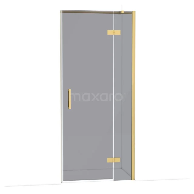 Glasdouchedeur mit goldfarbenen Scharnieren und Haltegriff, ideal für modernes Badezimmerdesign.