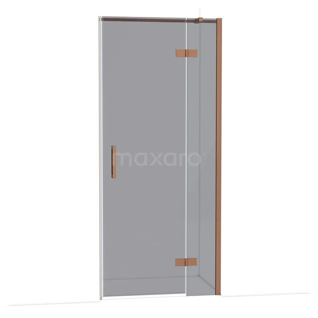 Diamond Douchedeur | 90 cm Koper Rookglas Draaideur DDB22361311KP Glazen douchedeur met houten profiel, draaimechanisme, transparant glas en modern design, perfect voor een stijlvolle badkamer.