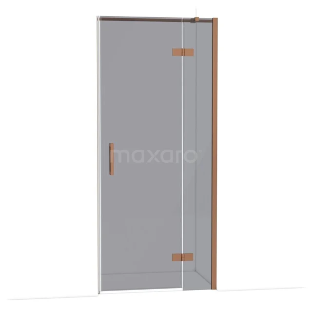 Diamond Shower door | 90 cm Copper Smoke glass Pivot door DDB22361311KP Glazen douchedeur met houten profiel, draaimechanisme, transparant glas en modern design, perfect voor een stijlvolle badkamer.