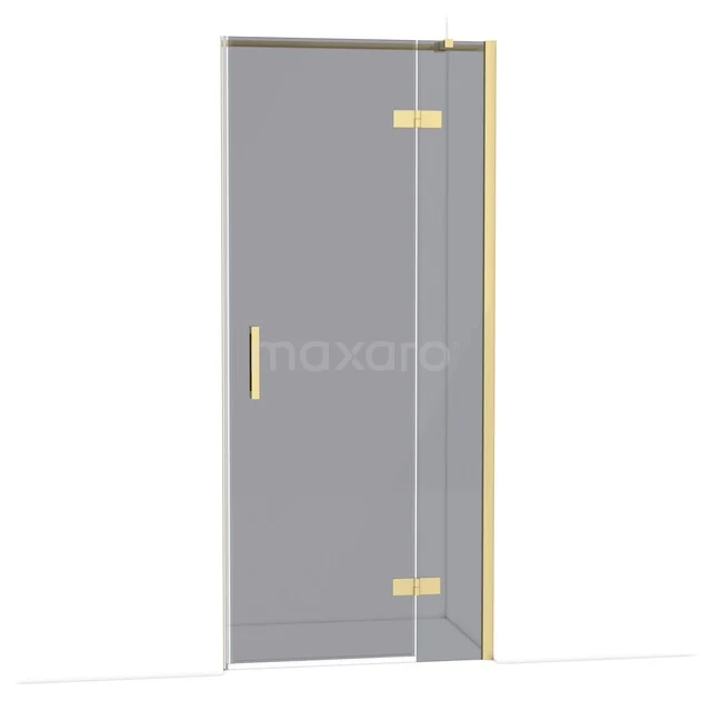 Duschtür mit Scharnier, Klarglas und Goldakzenten, stilvolles Design für ein modernes Badezimmer.