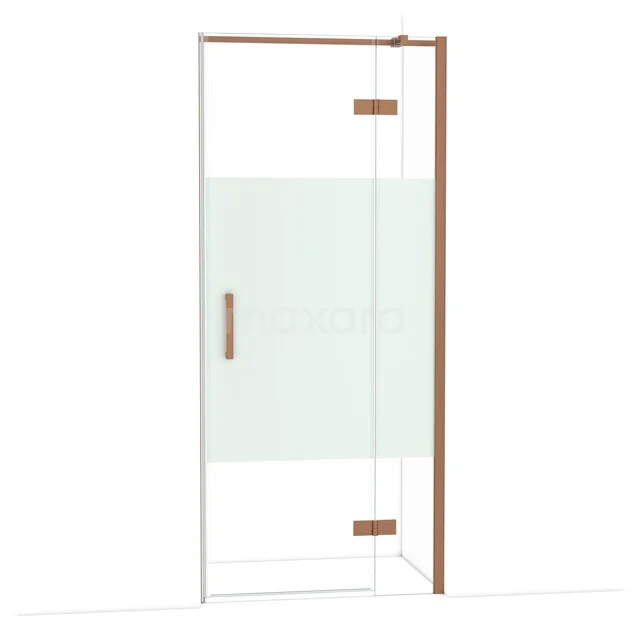 Diamond Duschtür | 90 cm Kupfer Klar mit matter Streifen Drehtür DDB22361313KP Glasdouchedeur mit Mattglas, goldfarbigen Scharnieren und Haltegriff, ideal für eine moderne Badezimmer Einrichtung.
