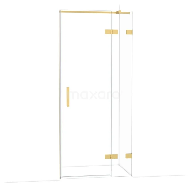 Diamond Shower door | 90 cm Gold Clear glass Pivot door DDB22361320GG Glazen douchedeur met gouden scharnieren en handgreep, minimalistisch design, perfect voor een moderne badkamer.