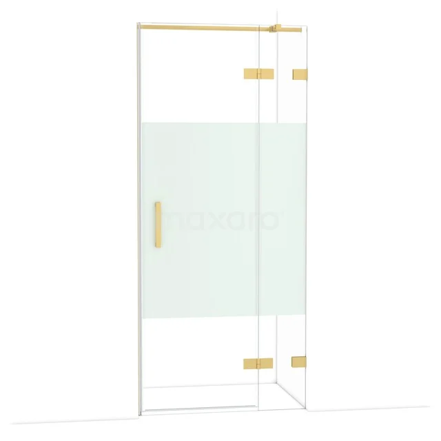 Duschtür aus Glas mit goldenen Akzenten, eckiges Design, ideal für eine moderne Badezimmer Einrichtung.