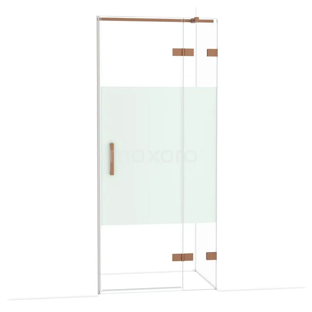 Diamond Shower door | 90 cm Copper Clear with matt strip Pivot door DDB22361323KP Glazen douchedeur met mat gedeeld ontwerp, messing accenten en strak profiel, perfect voor een moderne badkamerstijl.