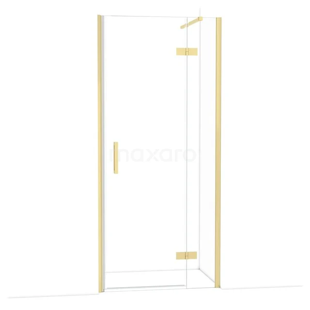 Diamond Shower door | 90 cm Light gold Clear glass Pivot door DDB22362110LG Glazen douchedeur met goudkleurige scharnieren en handgreep, ideaal voor een luxe badkamerdesign.