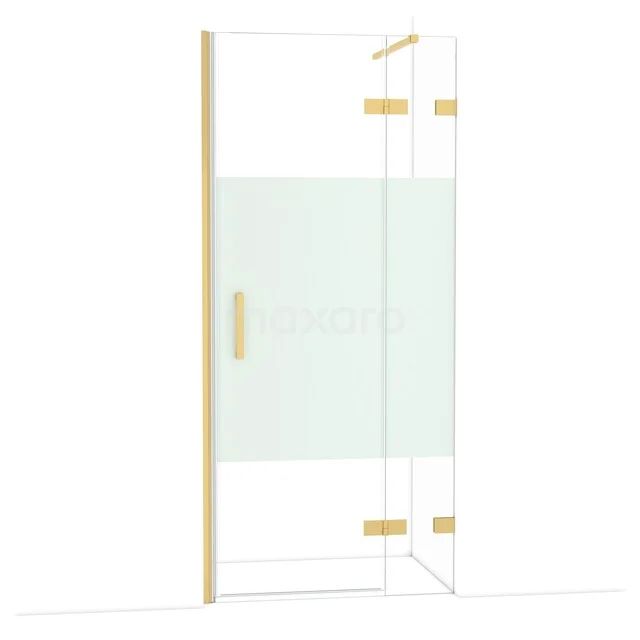 Diamond Duschtür | 90 cm Gold Klar mit matter Streifen Drehtür DDB22362123GG Glas Duschtür mit goldfarbenen Akzenten, teilweise Mattglas, stilvolles Design für ein modernes Badezimmer.