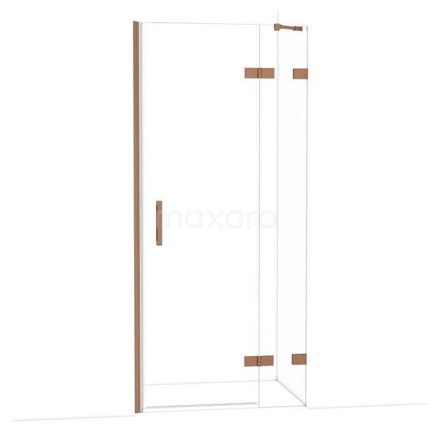 Diamond Shower door | 90 cm Copper Clear glass Pivot door DDB22362220KP Glazen douchedeur met koperkleurige scharnieren en handgreep, modern ontwerp voor een stijlvolle badkamer.