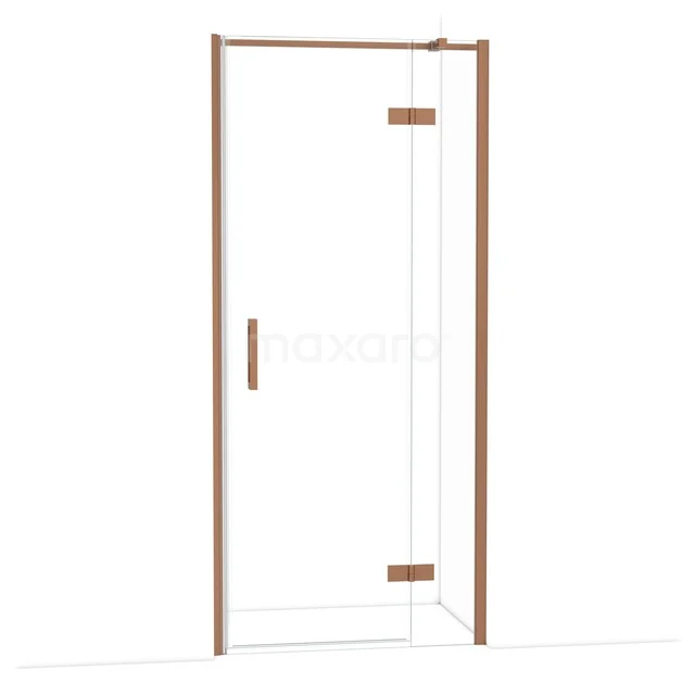 Diamond Shower door | 90 cm Copper Clear glass Pivot door DDB22362310KP Douchedeur met koperkleurig frame en scharnieren, helderglas, strak design, perfect voor een moderne badkamer.