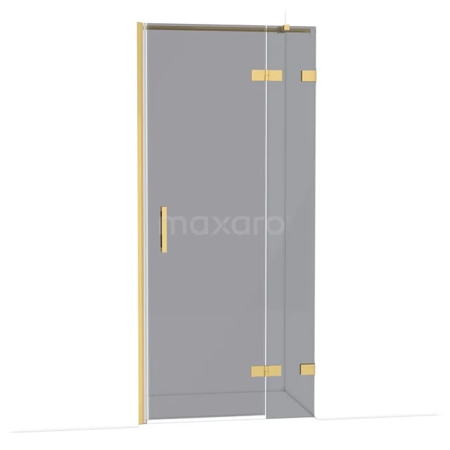 Diamond Douchedeur | 90 cm Goud Rookglas Draaideur DDB22362321GG Glazen douchedeur met goudkleurige scharnieren en handgreep, minimalistisch en perfect voor een moderne badkamerstijl.