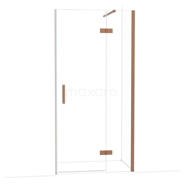 Glasdouchedeur mit goldfarbenen Scharnieren und Haltegriff, minimalistisches Design für ein stilvolles Badezimmer.