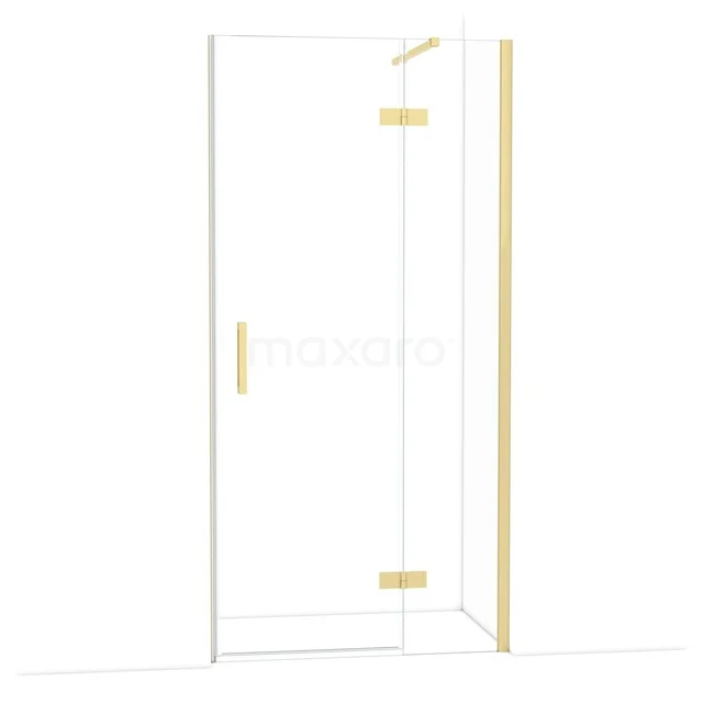 Diamond Douchedeur | 100 cm Lichtgoud Helder glas Draaideur DDB22461110LG Douchedeur met hoekopstelling, helder glas en gouden details, luxe sanitaire oplossing voor een moderne badkamer.