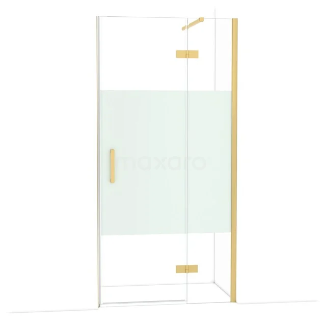 Diamond Shower door | 100 cm Gold Clear with matt strip Pivot door DDB22461113GG Glazen douchedeur met mat gouden beslag, minimalistisch design voor een moderne badkamer.