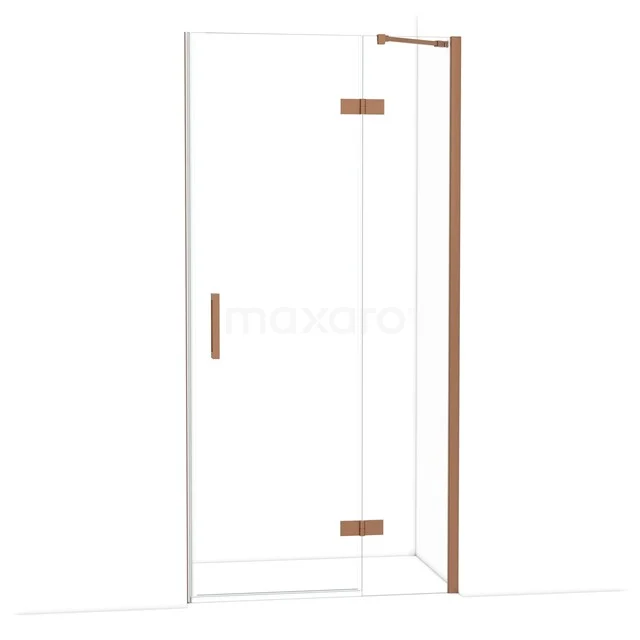 Glasene Duschtür mit roségoldenen Scharnieren und Haltegriff, modernes Design geeignet für ein stilvolles Badezimmer.