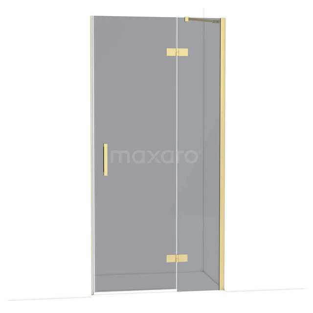 Duschtür aus Klarglas mit goldfarbenen Akzenten, modernes Design, perfekt für ein stilvolles Badezimmer.