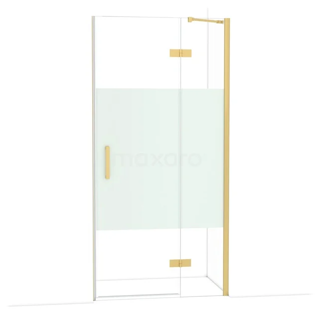 Diamond Shower door | 100 cm Gold Clear with matt strip Pivot door DDB22461213GG Goudkleurige douchedeur van glas met mat paneel, modern design, ideaal als stijlvolle toevoeging in elke badkamer.