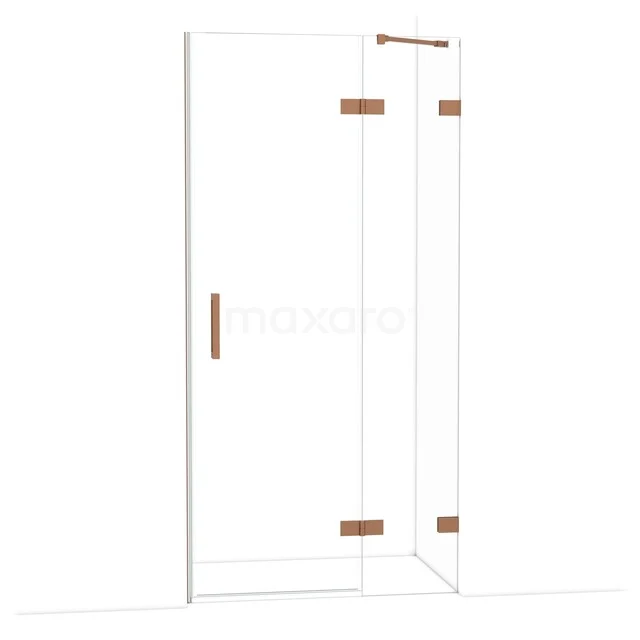 Diamond Duschtür | 100 cm Kupfer Klarglas Drehtür DDB22461220KP Glas-Duschwand mit Drehtür, klare Glasplatte und kupferfarbene Scharniere; stilvolle Ergänzung für jedes Badezimmer.