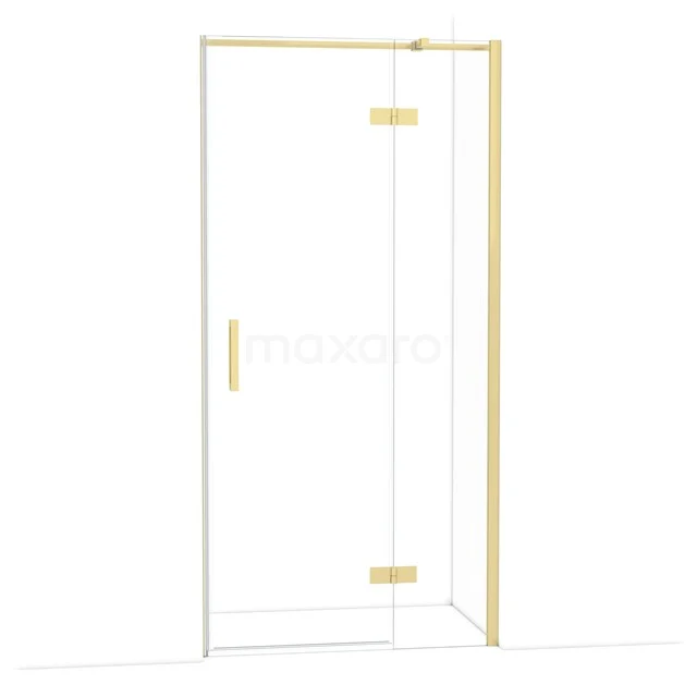 Glazen douchedeur met gouden accenten, modern design en strak frame, perfect voor een stijlvolle en luxe badkamerinrichting.