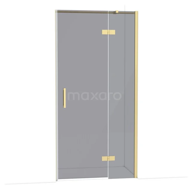 Glazen douchedeur met goudkleurige accenten, minimalistisch design, ideaal voor een stijlvolle badkameruitstraling.