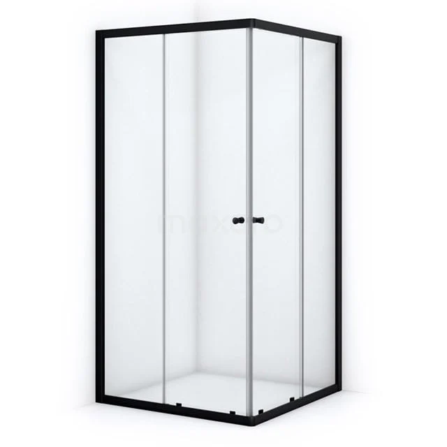 Schwarze Eck-Duschkabine mit Klarglas und minimalistischem Design, ideal für einen modernen Badezimmerstil.