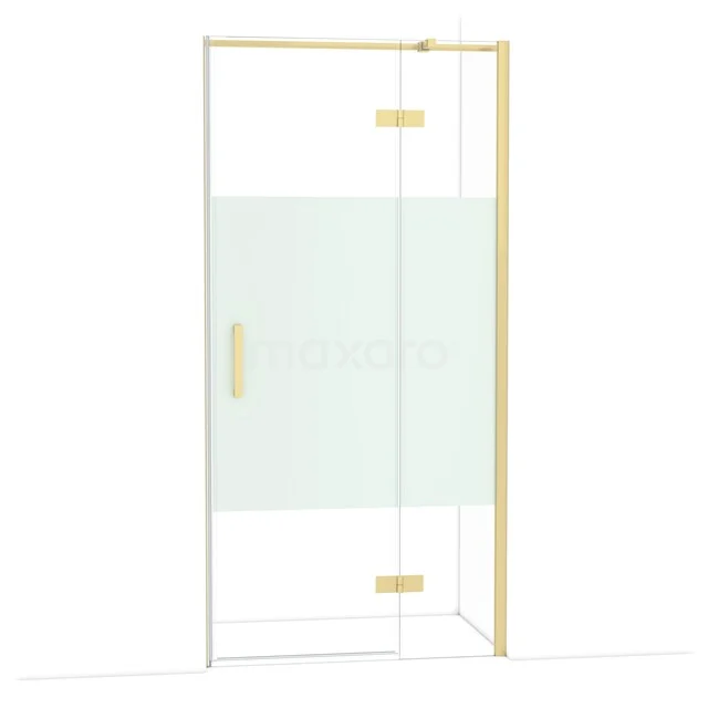 Glazen douchedeur met goudkleurig frame, mat glazen paneel, ideaal voor een stijlvolle badkamerrenovatie.