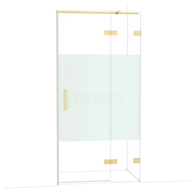Douchewand met goudkleurige accenten, mat glas en draaideur voor luxe badkamerstijl, onderdeel van Exclusive-serie.
