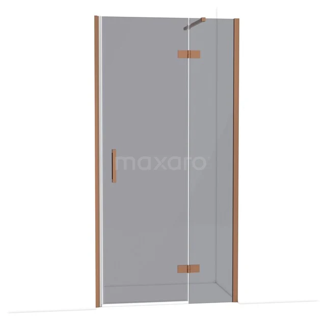 Glass shower door with chrome hinges and handle, modern design, ideal for a luxury bathroom style.
