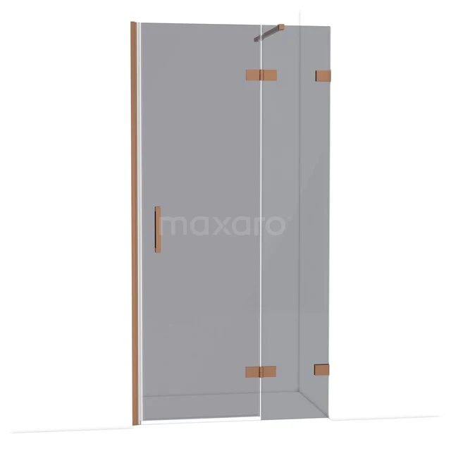 Glasene Duschtür mit bronzefarbenen Scharnieren, schlankes Design, perfekt für ein modernes Badezimmer.