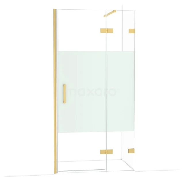 GlasduschTür mit integrierter matter Streifen und goldfarbener Ausführung, ideal für luxuriöse Badezimmerinterieur.