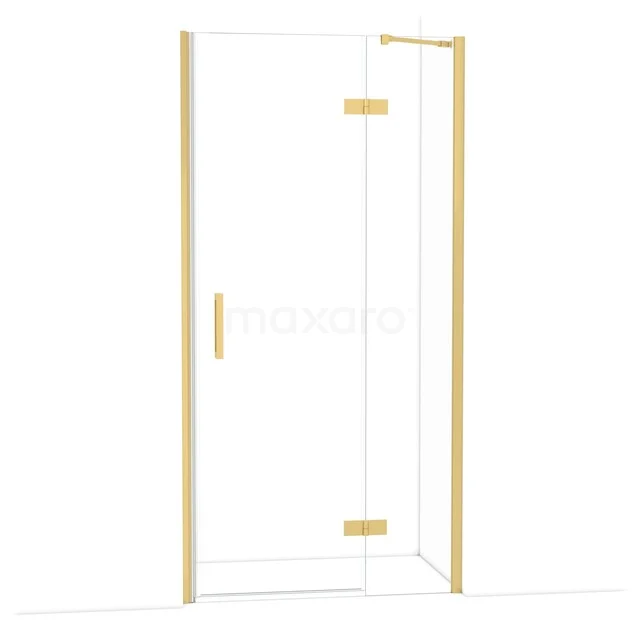 Glas Dusche Tür mit Goldrahmen, Eckdesign, ideal für luxuriöse Badezimmergestaltung.