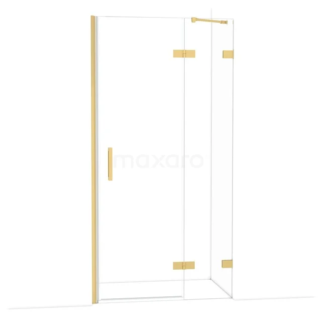 Glasdouchedeur mit goldfarbenen Scharnieren und Haltegriff, ideal für eine moderne Badezimmerinstallation.