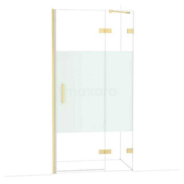 Diamond Douchedeur | 100 cm Lichtgoud Helder met matte strook Draaideur DDB22462223LG Douchecabine glas met mat wit paneel, goudkleurige afwerking en schuifdeur, ideaal voor moderne badkamers.