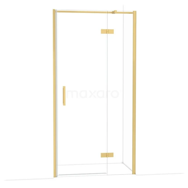 Diamond Shower door | 100 cm Gold Clear glass Pivot door DDB22462310GG Goudkleurige glazen douchedeur met hoekdesign, strakke afwerking en messing details; stijlvolle toevoeging aan de badkamer.